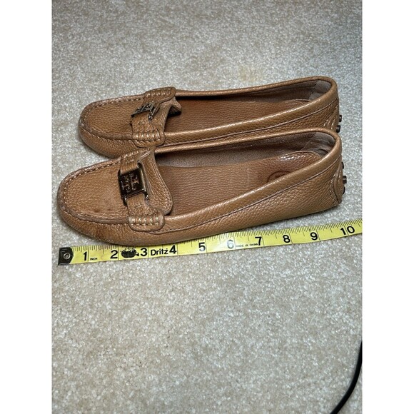 Tory Burch Kendrick Tumbled Leather Shoes Tan Loafers Size 7M - Picture 10 of 11